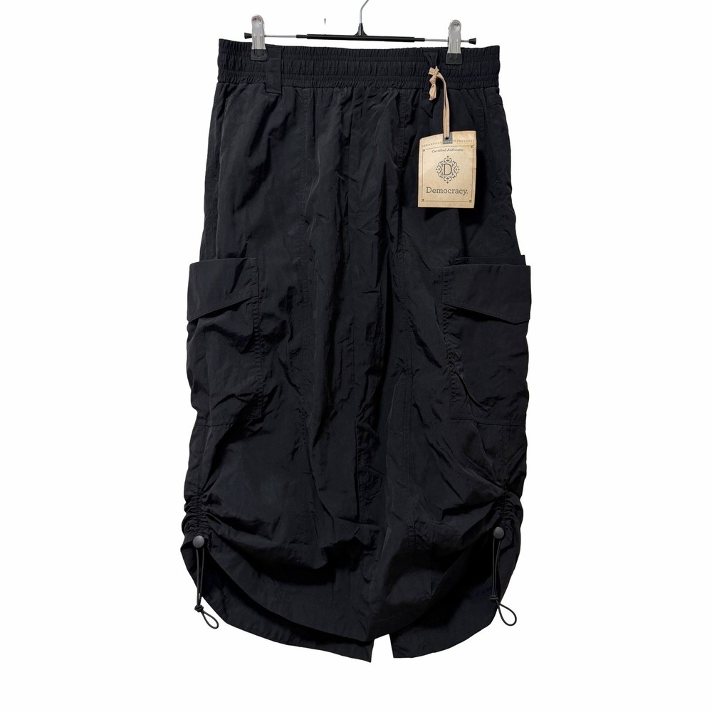 Democracy Womens Parachute Cargo Midi Skirt Size M Black Utility Drawstring Y2K